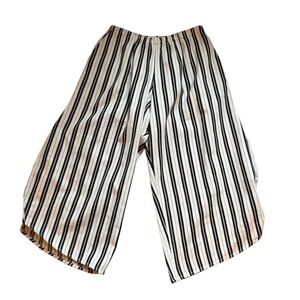 Krista Larson Wide Leg Pant Cotton Striped Cropped Cream Black Khaki OS Pull On